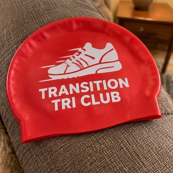 Customer photo of a custom race swim cap